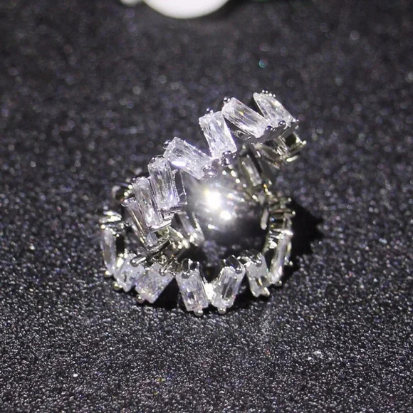 🔥Shiny Irregular Rectangle Gems Full Around Zircon Silver Eternity Ring, K804 - Picture 4 of 4